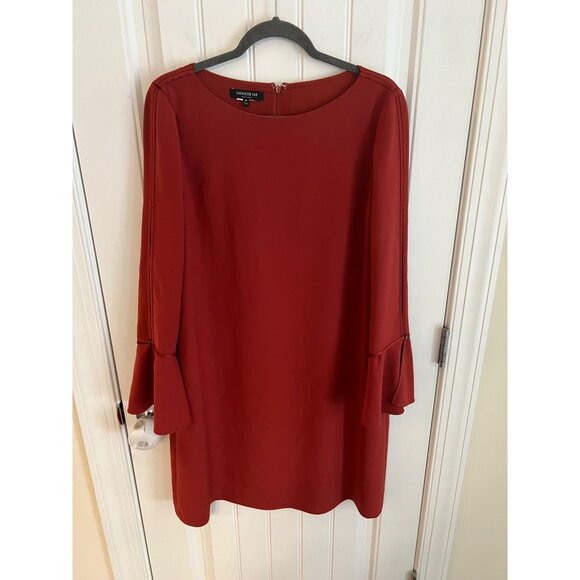 Lafayette 148 Womens Red Jorie Ruffled‎ Long Sleeve Shift Dress Sz Medium - Picture 1 of 5